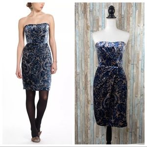 Anthropologie 2 Paisley Inked Velvet Dress Pleated